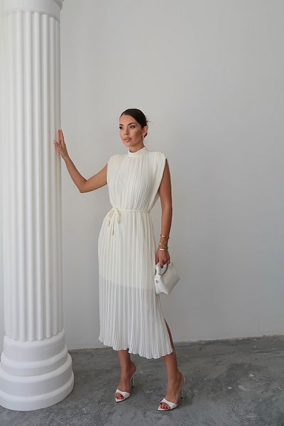 Swass Alba Pleated Midi Dress Ecru
