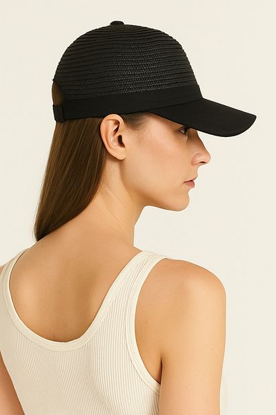CosmoOutlet Women's Black Straw Detailed Adjustable Sports Summer Beach Hat