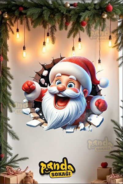 PANDA SOKAĞI Новорічний Санта-Клаус 3D Новорічна наклейка на скло Новорічна н...