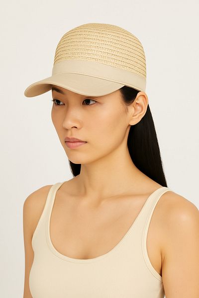 CosmoOutlet Women's Cream Straw Detailed Adjustable Sports Summer Beach Hat