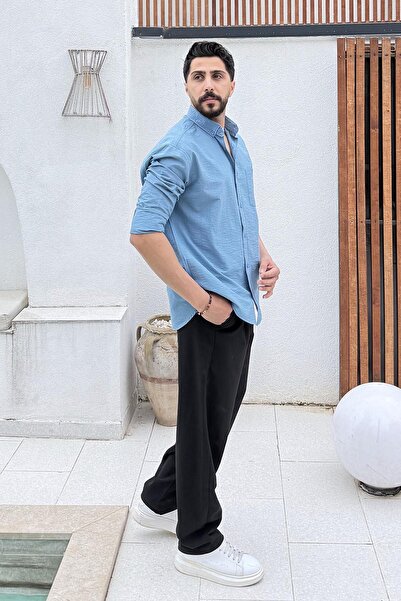 lamelif Regular Collared Men's Shirt Blue