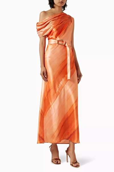 Acler Boise Satin Midi Dress, Melon Watercolor