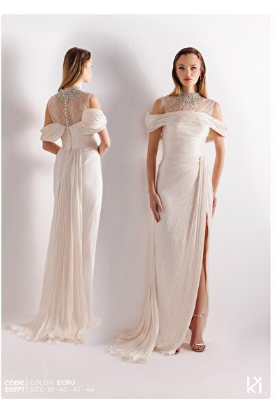 duguncumoda Kenzel Yaka Taş Detaylı Abiye Elbise-25077