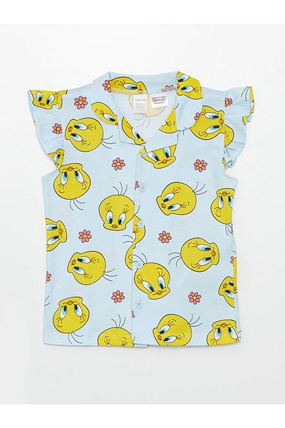 LC Waikiki Lcw Baby Blue Tweety Printed Baby Girl Shorts Pajamas Set