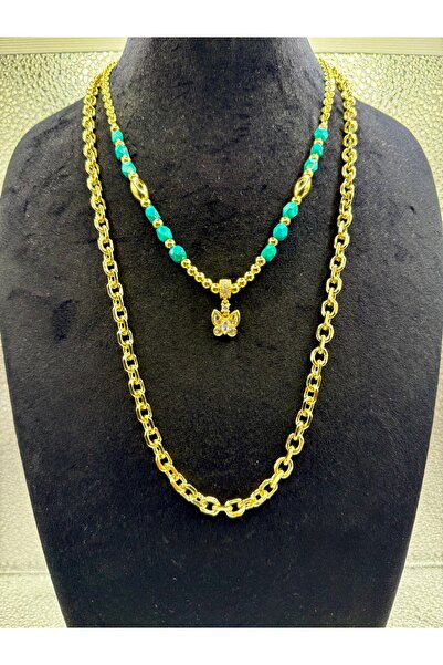 FASHİON JEWELRY Zerra Bella İkili Firuze Taşlı Gold Model