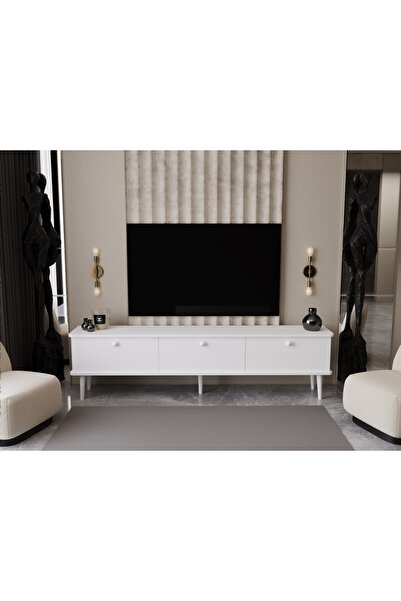 melura home LUNARIS TV ÜNİTESİ 200 CM 3 KAPAKLI OVAL KENAR %100 MDF LAKE AHŞA...