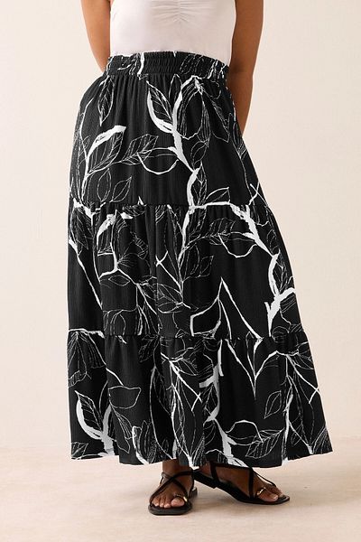 Stil Diva Large Size Wrinkle Fabric Floral Patterned Elastic Waist Skirt 304235