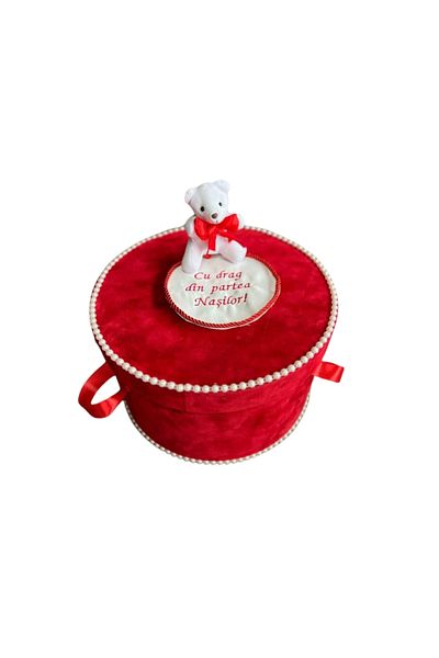 Botez Cufar botez – catifea rosu cu ursulet, 31x19 cm