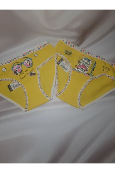 Butik Yellow Passion Girl Elastane Front Printed 2 Pcs Panties for Girls