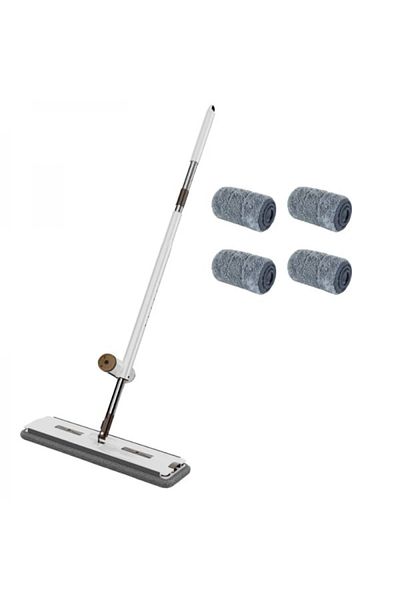 FOXMAG24 Foldable mop with 4 microfiber cloths, drying system, 360° rotation, 137×45×11 cm, white/gray