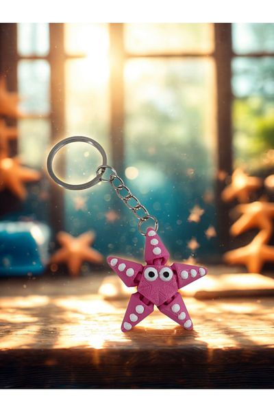 Shuttle Park Special Stylish Design Sea Star Cute 3D Hard Plastic Movable Keychain Gift Accessory 1Pcs