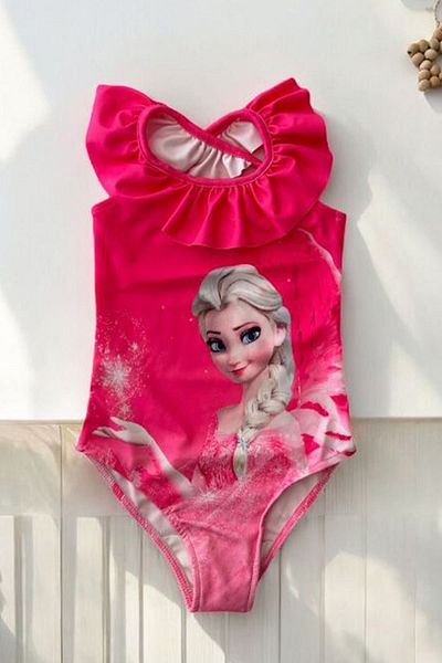 Minigimin Cicileri My Little Girl's Barbie Flange Collar Detailed Girl's Swimsuit - Pink