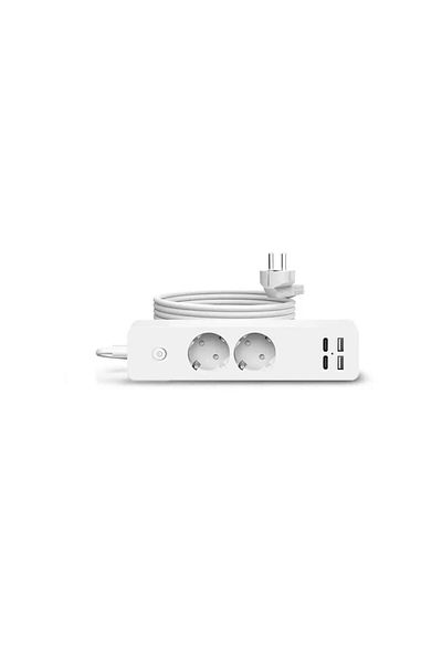 FOXMAG24 Prelungitor cu 2 prize, 2 USB, 2 Tip-C, 2m, 2500W, ignifug, întrerupător ON/OFF, alb