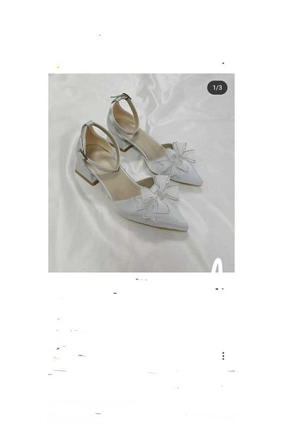 Dira Ayakkabı Silver Satin Women's Tulle Bow Thick Heel Evening Dress Shoes