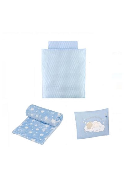 celhome Set CELhome pentru Bebe – Lenjerie, Patura si Perna, Albastru cu Stele