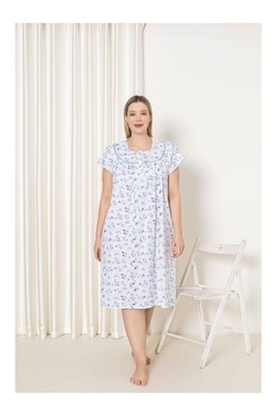 berfin Cămașă de noapte, imprimeu floral, mânecă scurtă, albastru, 2XL
