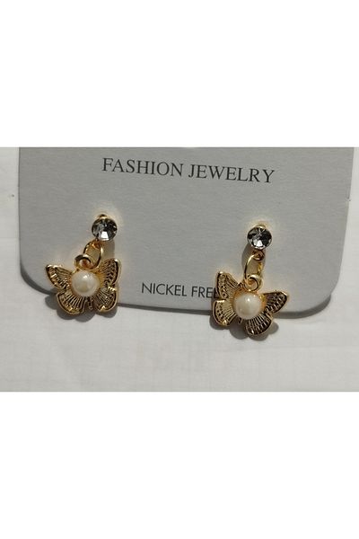 ÖZGE-S MODA Women's Butterfly Detailed Pearl Earrings