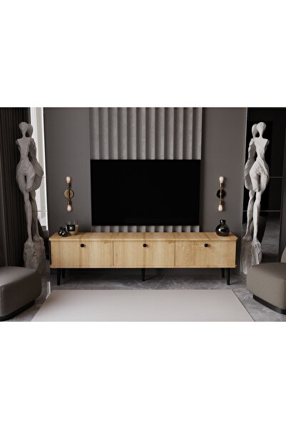 melura home LUNARIS TV ÜNİTESİ 200 CM 3 KAPAKLI OVAL KENAR %100 MDF LAKE AHŞA...