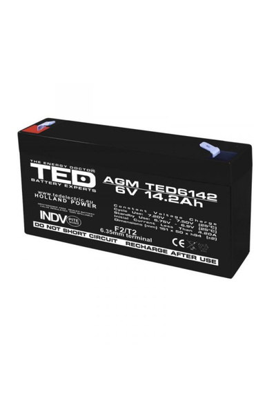 TED Electric Baterie reîncărcabilă F2/T2 6V staționară VRLA 14.2Ah AGM, dimensiuni 151x50x95 mm, TED6142