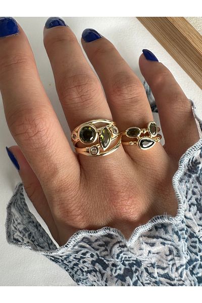 ringbox Set of 2 Khaki Colored Stone Rings