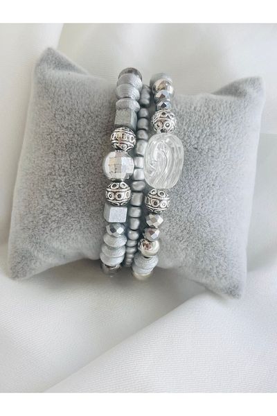 COCOSH TAKI Silver Color Beaded Multi Combination Design Bracelet