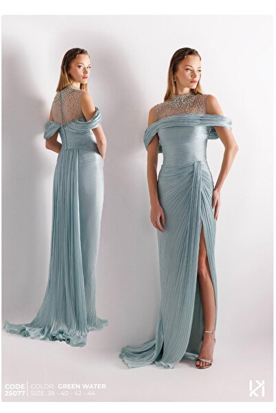 duguncumoda Kenzel Yaka Taş Detaylı Abiye Elbise-25077