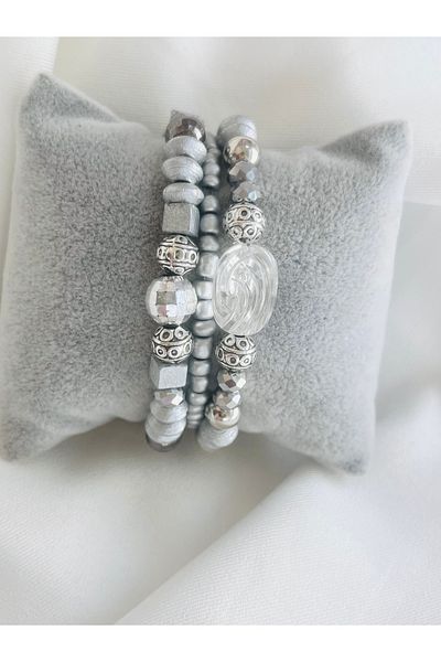 COCOSH TAKI Silver Color Beaded Multi Combination Design Bracelet