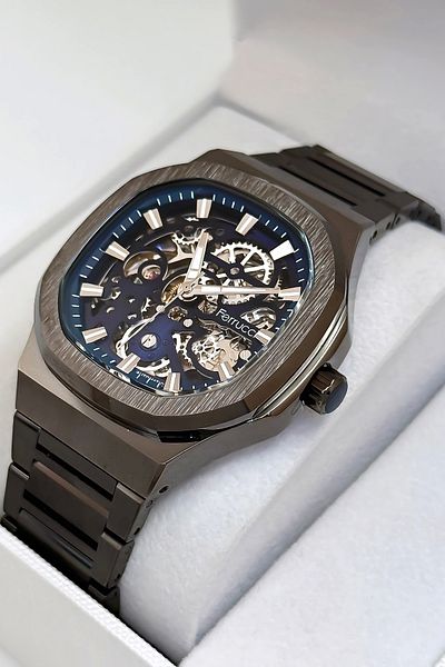 Ferrucci Automatic Mechanism Steel Cord & Case Men's Wrist Watch Bracelet Smoked Zmfer189