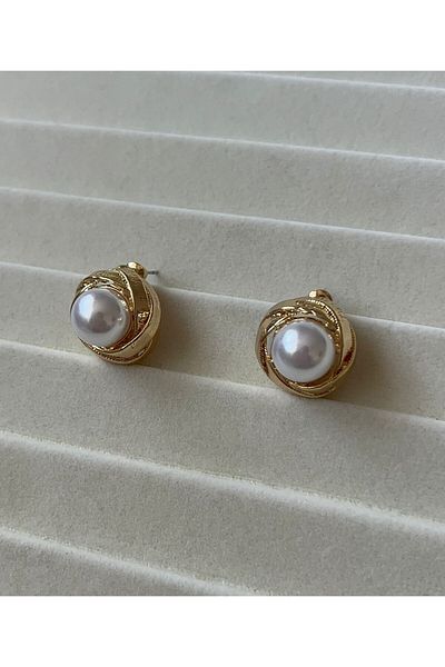 Goche Gold Wrap Model Pearl Stone Classic Women's Earrings