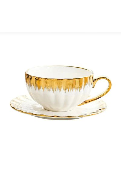 CEZVE HOME Enzo 6-Person Porcelain Gold Gilded Nescafe Cup Set