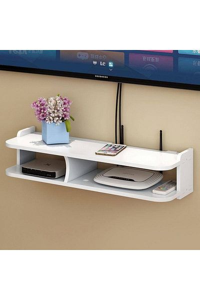FOXMAG24 Suport pentru router și accesorii, 50×20 cm, 2 compartimente, montare pe perete, PVC, finisaj mat, alb
