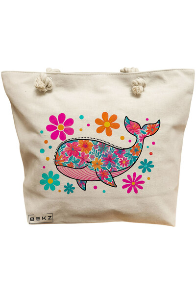 BEKZ Beach Tote Bag, Fish Flower model, 40x51 cm, Cream, BEKZ®
