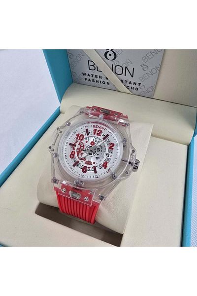 BENONE Men's watch with transparent Hublot-style design