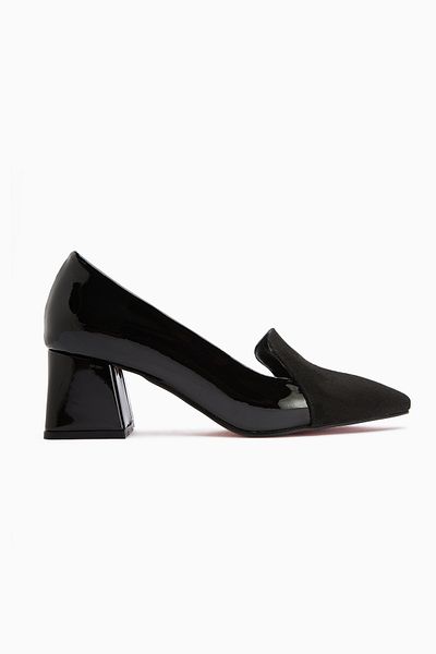 Limoya Gisela Black Suede Detailed Patent Leather Heeled Women's Shoes