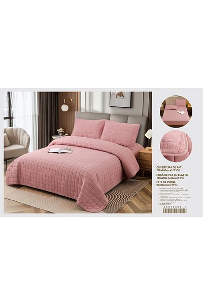 FIONNA.RO Premium 4-Piece Duvet Cover and Fitted Sheet Set - Pink