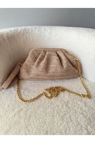 emelimin Women's Dark Mink Straw Scholarship Hand and Shoulder Bag