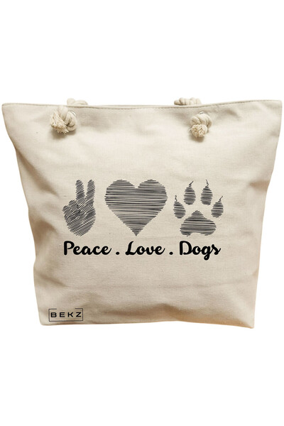 BEKZ Τσάντα Θαλάσσης, σχέδιο Peace Love Dogs, 40x51 εκ., Κρεμ, BEKZ®