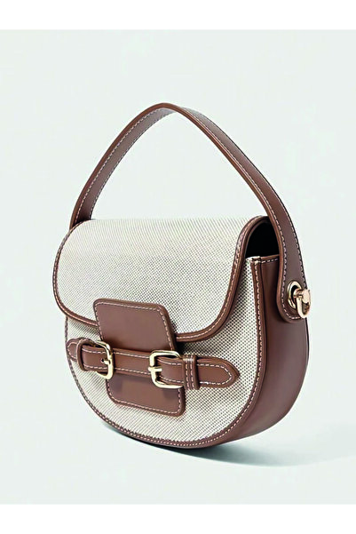 ÇANTA Ayarlanabilir Askılı Manyetik Kapama Patchwork Crossbody Kahverengi Kadın Hasır Omuz Çantası