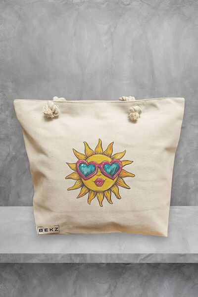 BEKZ Beach Tote Bag, model Sun faces 22, 40x51 cm, Cream, BEKZ®
