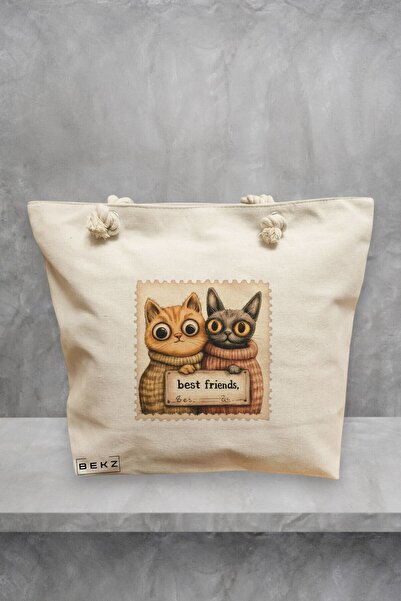 BEKZ Τσάντα Θαλάσσης, μοντέλο Best friends Cats, 40x51 εκ., Κρεμ, BEKZ®