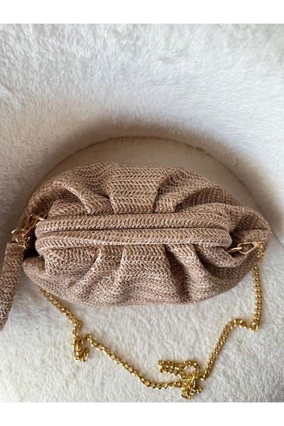 emelimin Women's Dark Mink Straw Scholarship Hand and Shoulder Bag