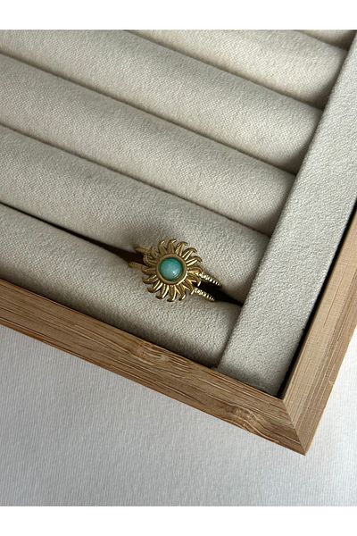 ringbox Steel Tarnish-Free Turquoise Stone Sun Ring