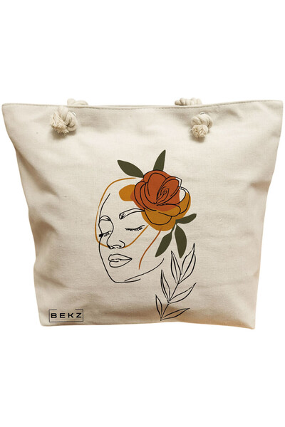 BEKZ Beach Tote Bag, Flower Lady 7, 40x51 cm, Cream, BEKZ®