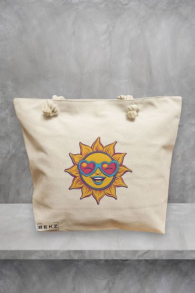 BEKZ Beach Tote Bag, model Sun faces 21, 40x51 cm, Cream, BEKZ®