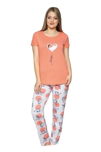 pamuklu Set pijama bluză și pantaloni, imprimeu portocaliu, mărimea 2XL