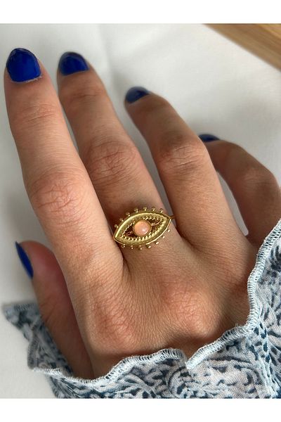 ringbox Steel Tarnish-Free Pink Stone Eye Ring