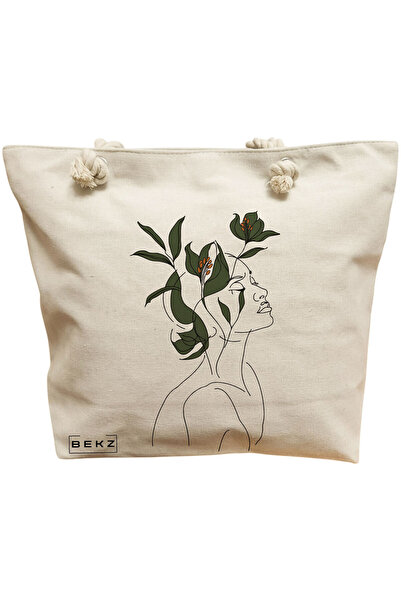 BEKZ Τσάντα Θαλάσσης, Flower Lady 10, 40x51 εκ., Κρεμ, BEKZ®