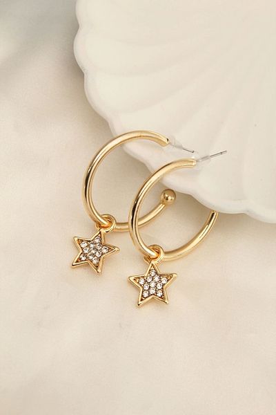 Clariss Gold Color Zircon Stone Star Figured Hoop Earrings