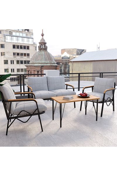 Casafun Garden/terrace furniture set, 2-seater sofa, 2 armchairs, and coffee table, metal frame, with cushion