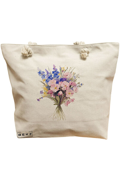 BEKZ Beach Tote Bag, Flower Bouquet 7 model, 40x51 cm, Cream, BEKZ®